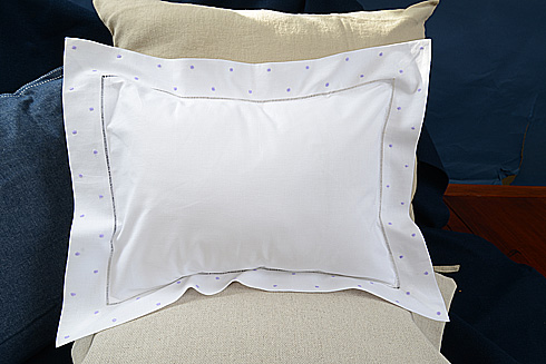 Hemstitch Baby Pillow 12"x16". Sweet Lavender Polka Dots